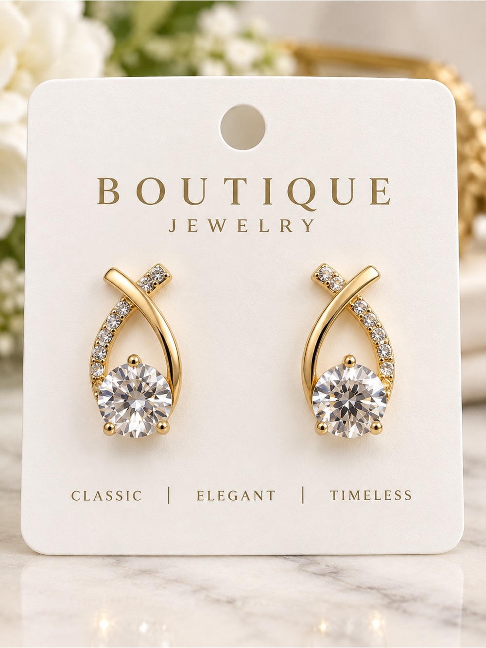 Boutique Gold Tone Crystal Teardrop Stud Earrings Pavé Sparkle NEW
